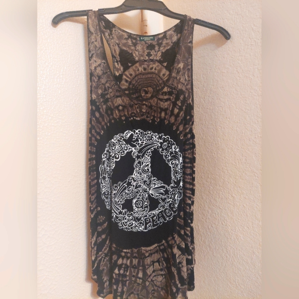 Bleach tie dyed peace sign racerback tank top